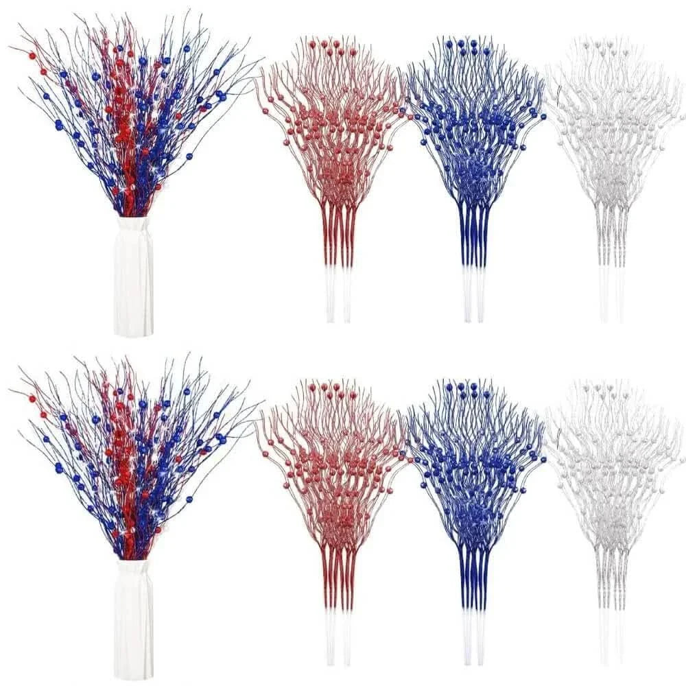 17" Patriotic Glitter Berry Picks (36 PCS)