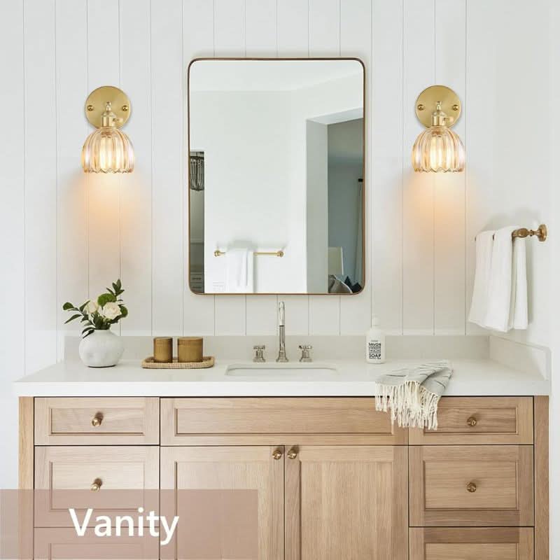 Iluminating Wireless Wall Light - Includes 2 Free Bulbs & Dimmable Brass & Glass Sconce