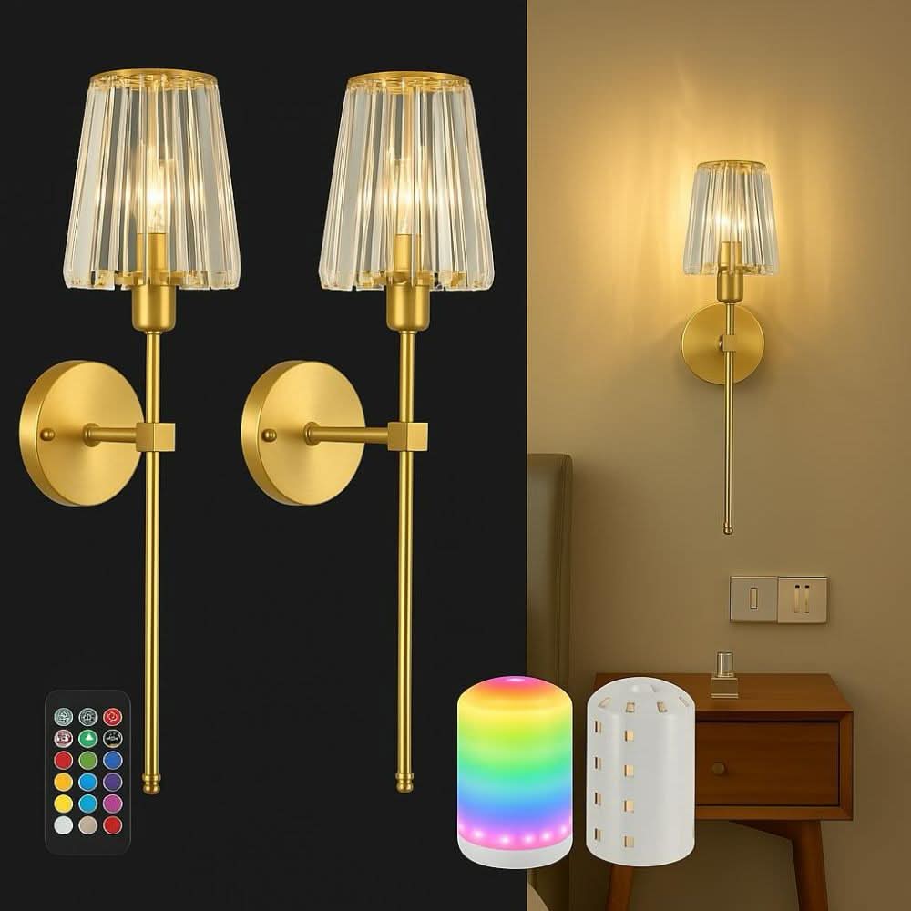 Wireless Crystal Wall Sconces Set of 2