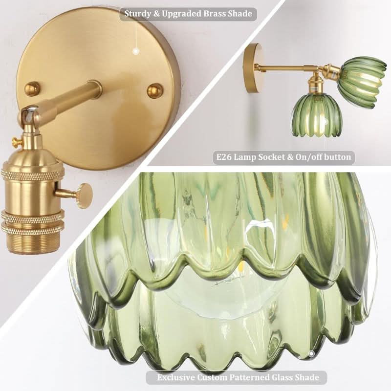 Iluminating Wireless Wall Light - Includes 2 Free Bulbs & Dimmable Brass & Glass Sconce
