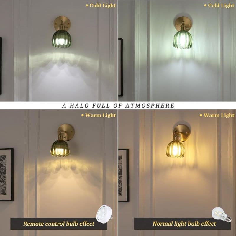 Iluminating Wireless Wall Light - Includes 2 Free Bulbs & Dimmable Brass & Glass Sconce