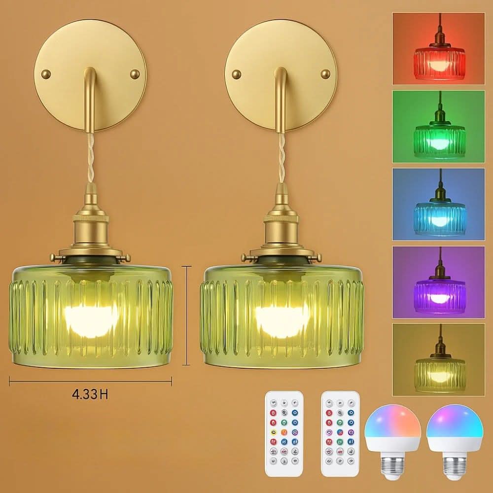 Vintage Wireless Wall Sconces Set of 2