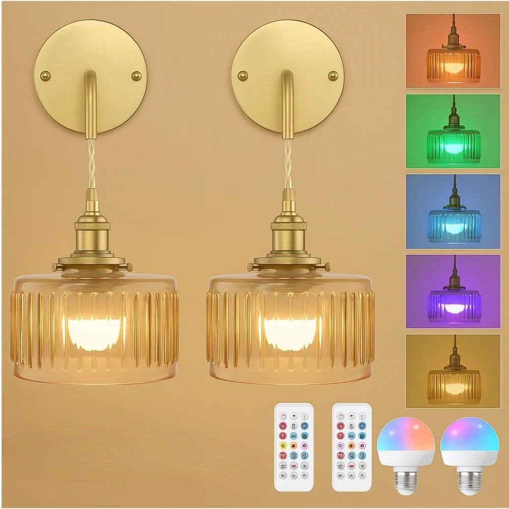 Vintage Wireless Wall Sconces Set of 2