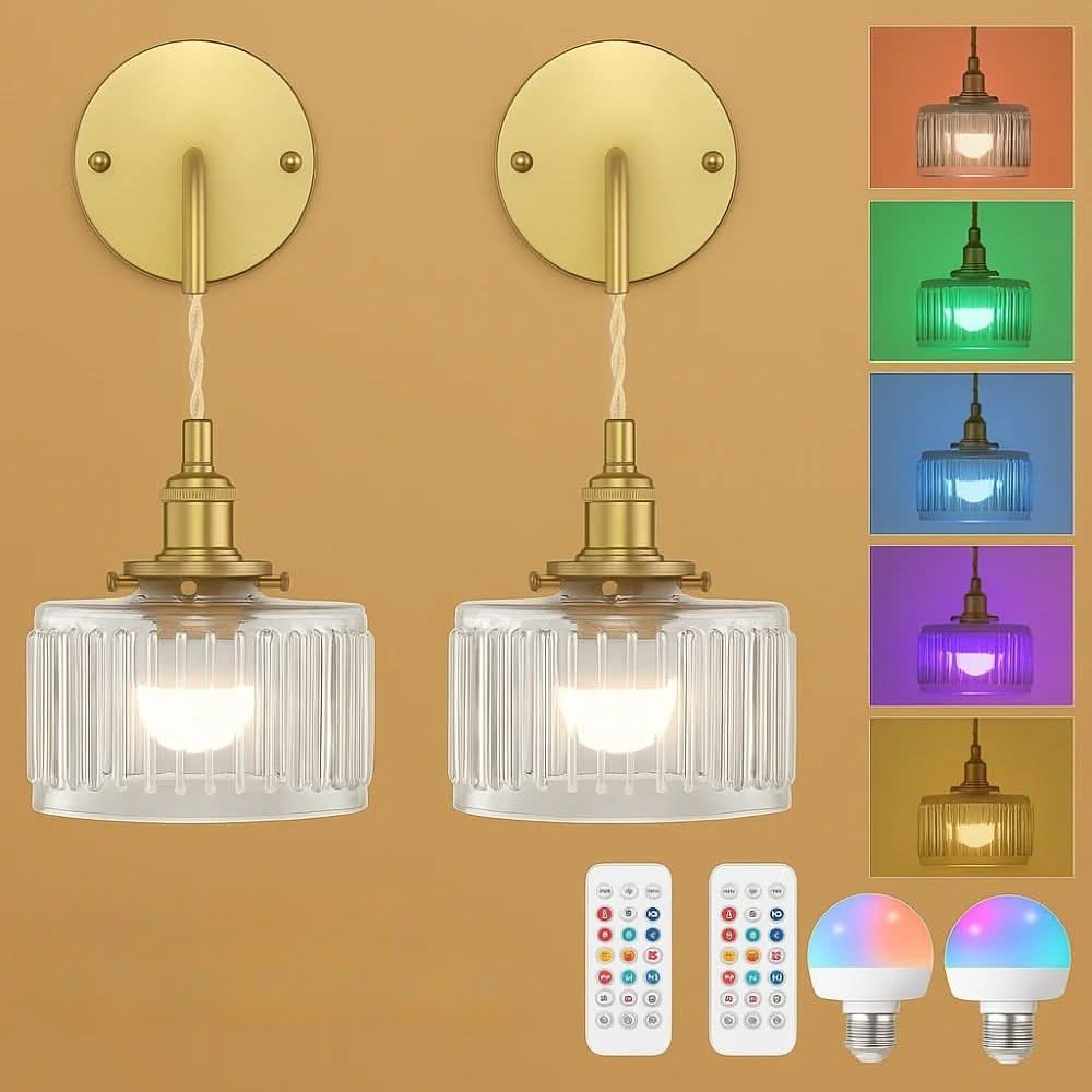 Vintage Wireless Wall Sconces Set of 2