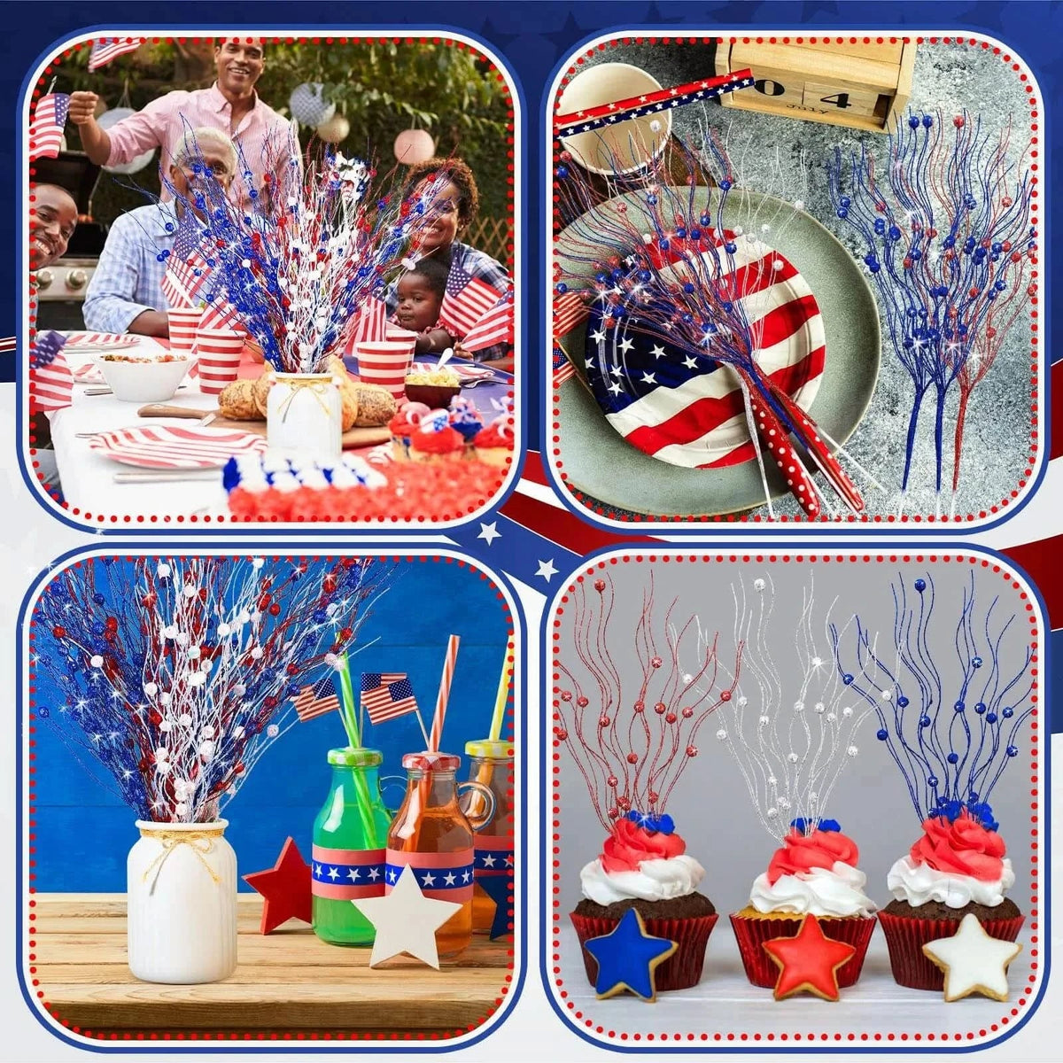17" Patriotic Glitter Berry Picks (36 PCS)