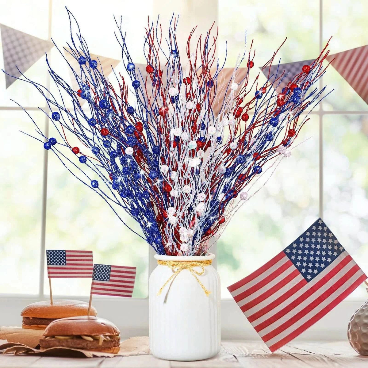 17" Patriotic Glitter Berry Picks (36 PCS)