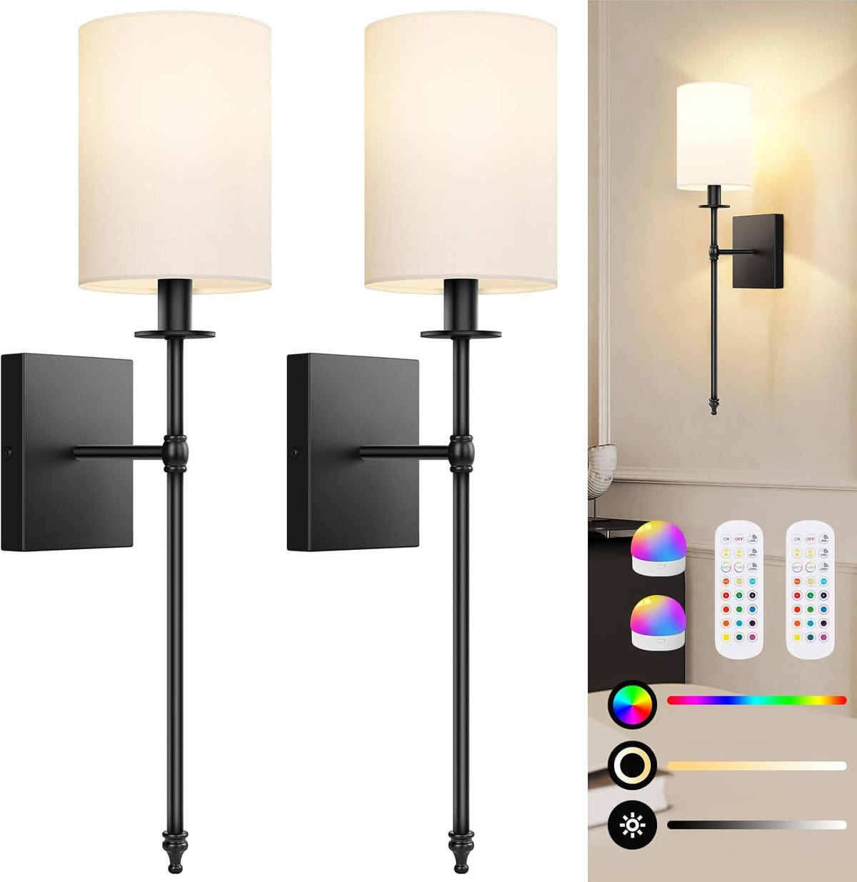 Upgraded Battery Operated Wall Sconces Set of Two